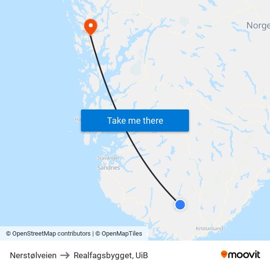 Nerstølveien to Realfagsbygget, UiB map