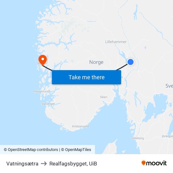 Vatningsætra to Realfagsbygget, UiB map