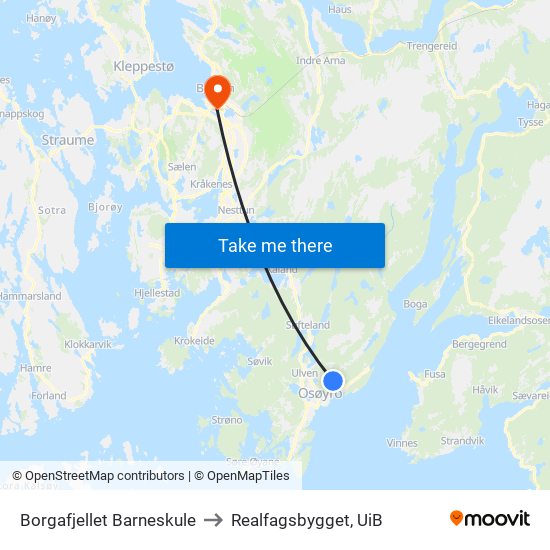 Borgafjellet Barneskule to Realfagsbygget, UiB map