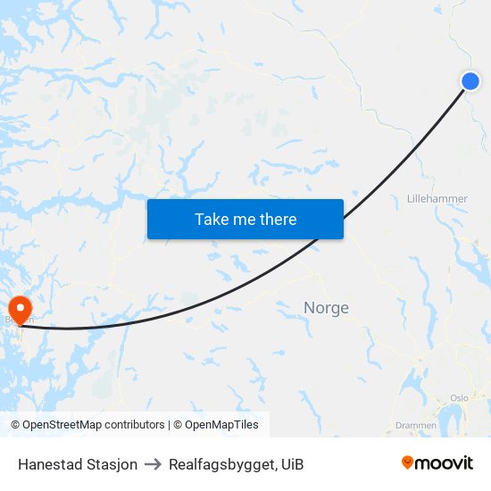 Hanestad Stasjon to Realfagsbygget, UiB map