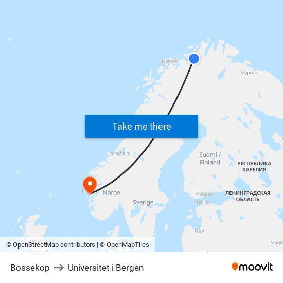 Bossekop to Universitet i Bergen map