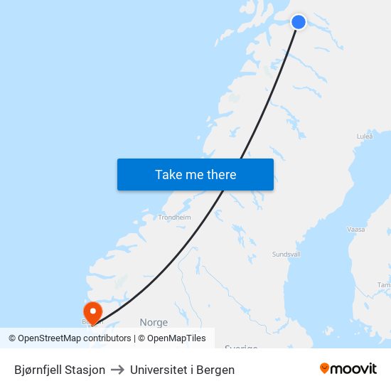 Bjørnfjell Stasjon to Universitet i Bergen map