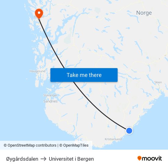 Øygårdsdalen to Universitet i Bergen map