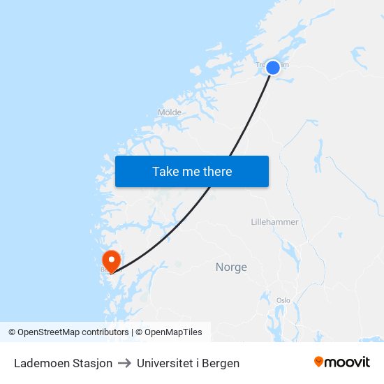 Lademoen Stasjon to Universitet i Bergen map