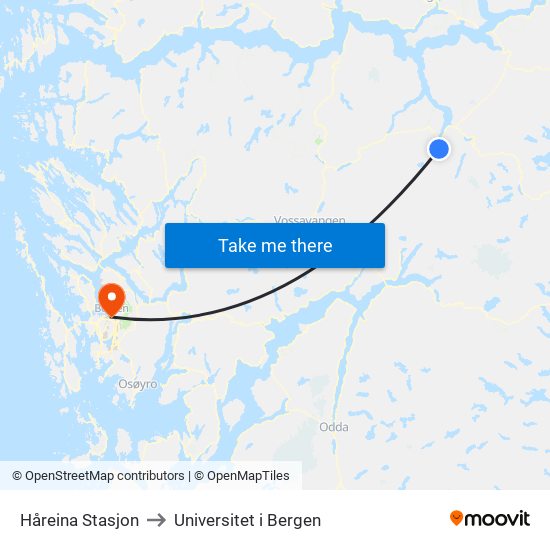 Håreina Stasjon to Universitet i Bergen map