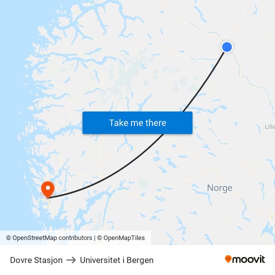 Dovre Stasjon to Universitet i Bergen map