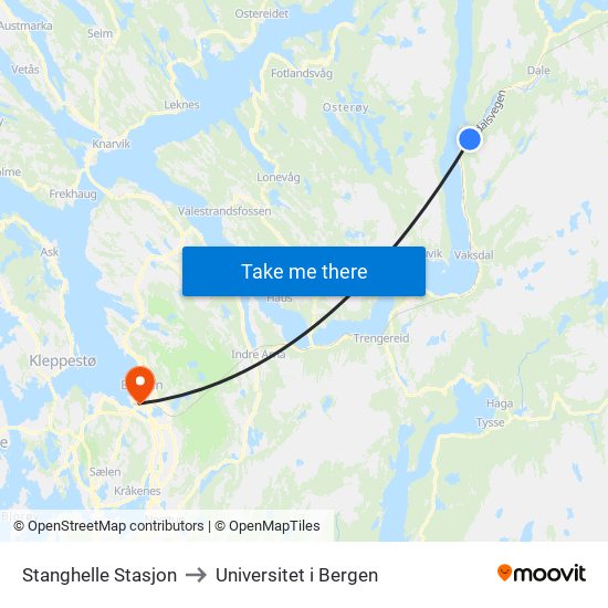 Stanghelle Stasjon to Universitet i Bergen map