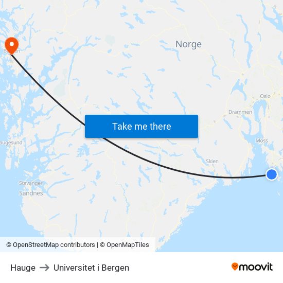 Hauge to Universitet i Bergen map