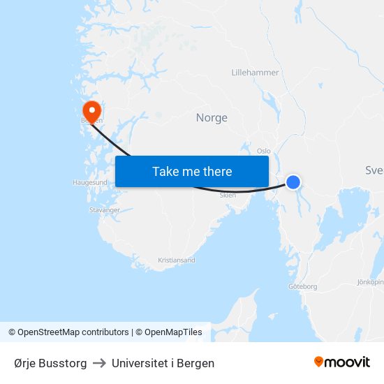 Ørje Busstorg to Universitet i Bergen map