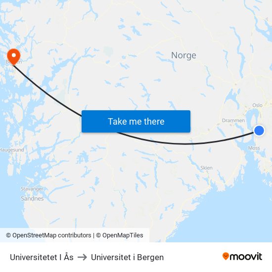 Universitetet I Ås to Universitet i Bergen map