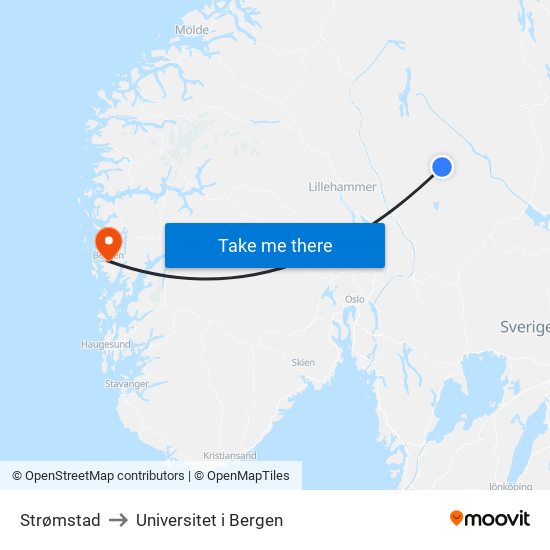 Strømstad to Universitet i Bergen map