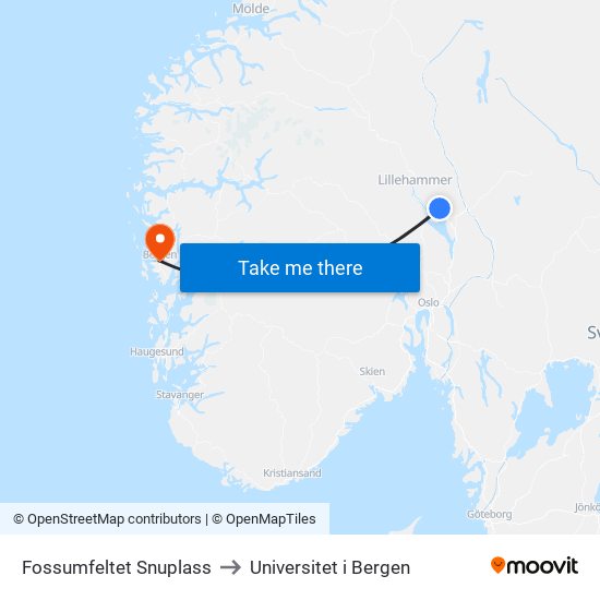 Fossumfeltet Snuplass to Universitet i Bergen map