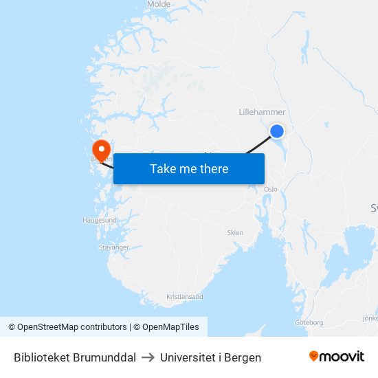 Biblioteket Brumunddal to Universitet i Bergen map