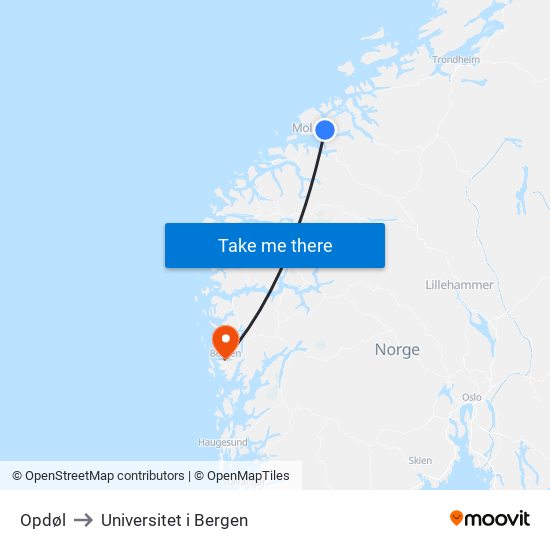 Opdøl to Universitet i Bergen map