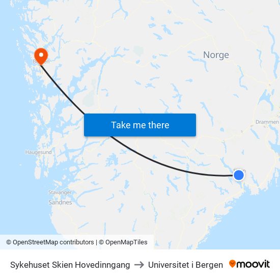 Sykehuset Skien Hovedinngang to Universitet i Bergen map