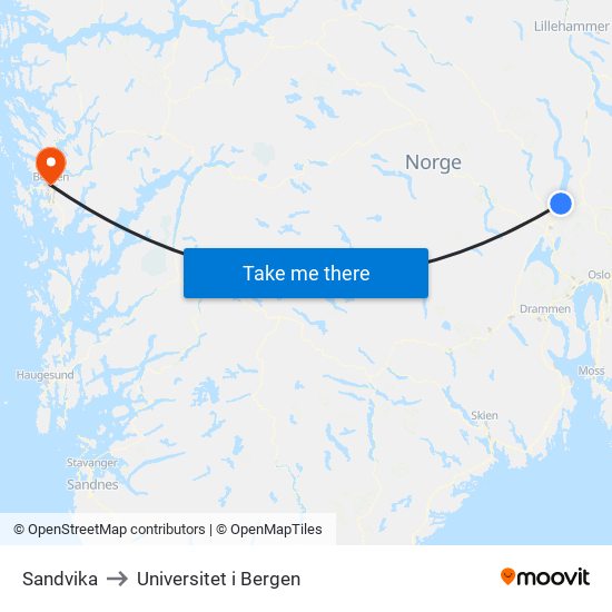 Sandvika to Universitet i Bergen map