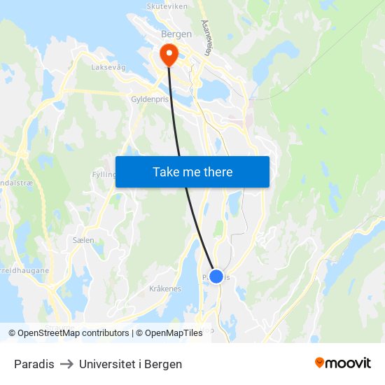 Paradis to Universitet i Bergen map