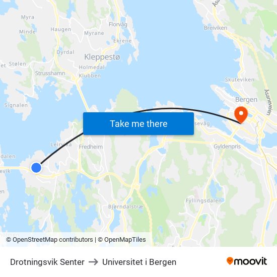 Drotningsvik Senter to Universitet i Bergen map