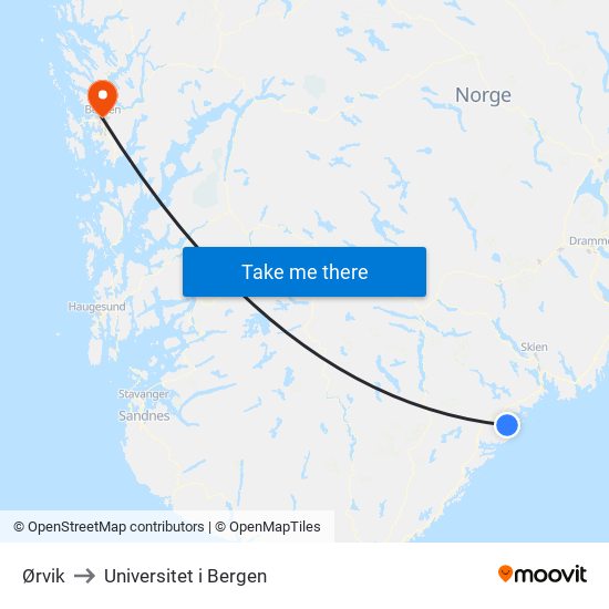 Ørvik to Universitet i Bergen map