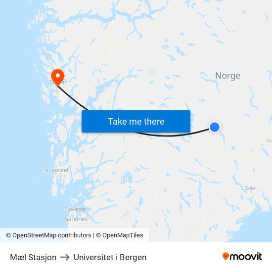 Mæl Stasjon to Universitet i Bergen map