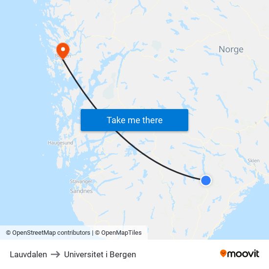 Lauvdalen to Universitet i Bergen map