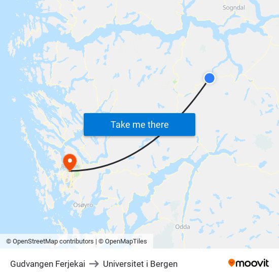 Gudvangen Ferjekai to Universitet i Bergen map