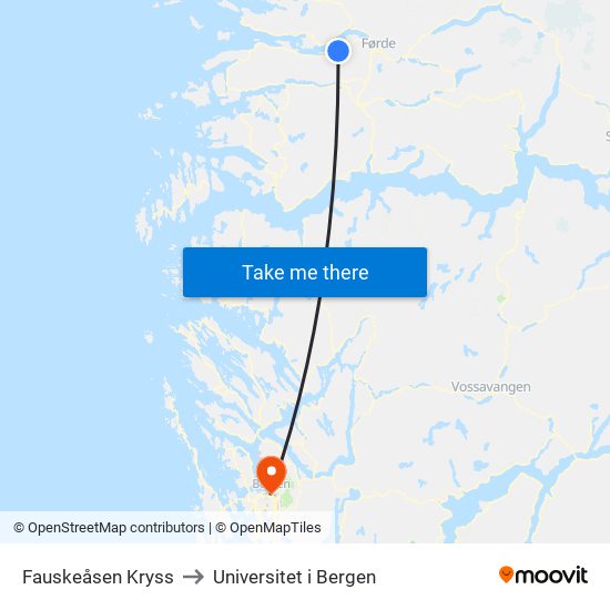 Fauskeåsen Kryss to Universitet i Bergen map