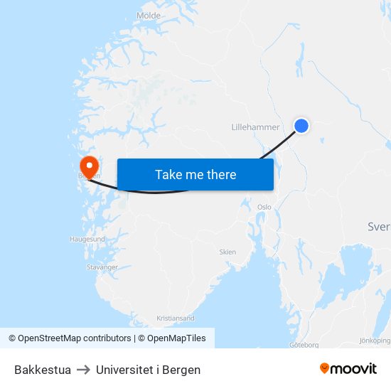 Bakkestua to Universitet i Bergen map