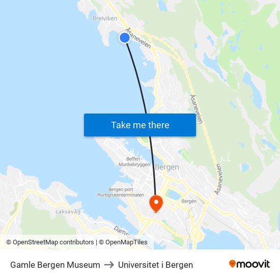 Gamle Bergen Museum to Universitet i Bergen map