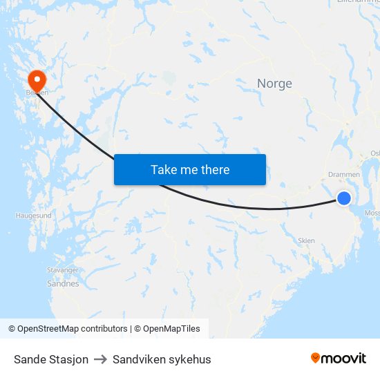 Sande Stasjon to Sandviken sykehus map