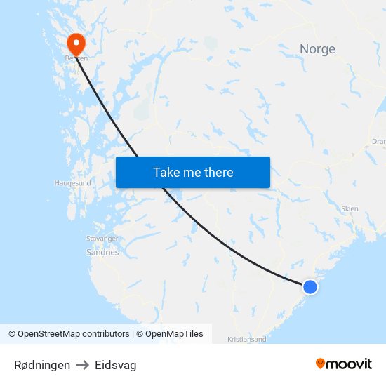 Rødningen to Eidsvag map