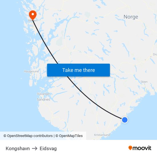 Kongshavn to Eidsvag map
