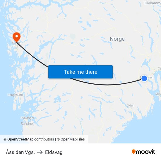 Åssiden Vgs. to Eidsvag map