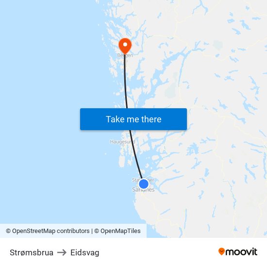 Strømsbrua to Eidsvag map