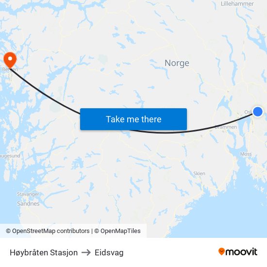 Høybråten Stasjon to Eidsvag map