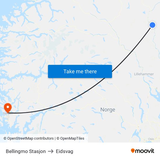 Bellingmo Stasjon to Eidsvag map