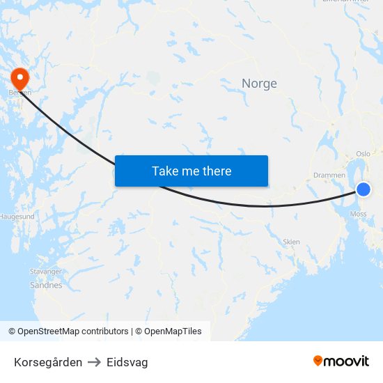 Korsegården to Eidsvag map