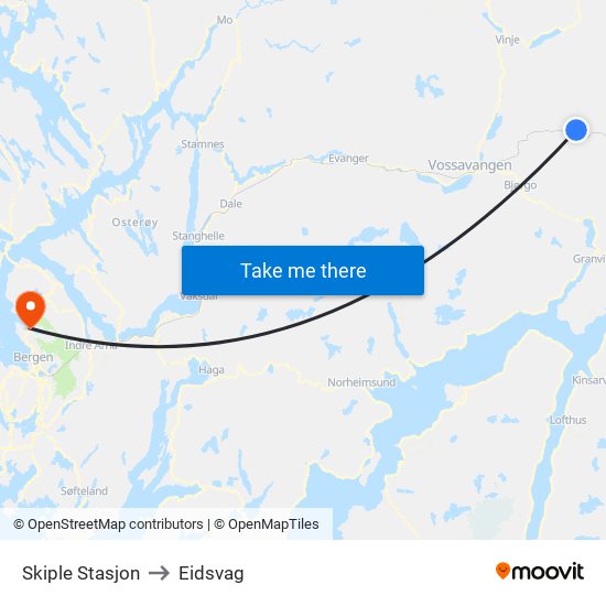 Skiple Stasjon to Eidsvag map