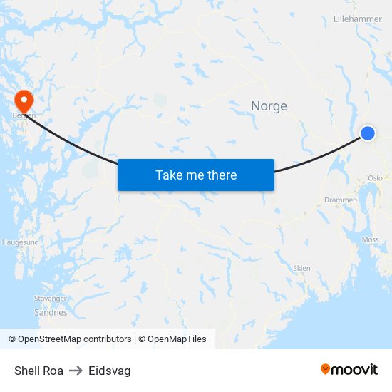 Shell Roa to Eidsvag map