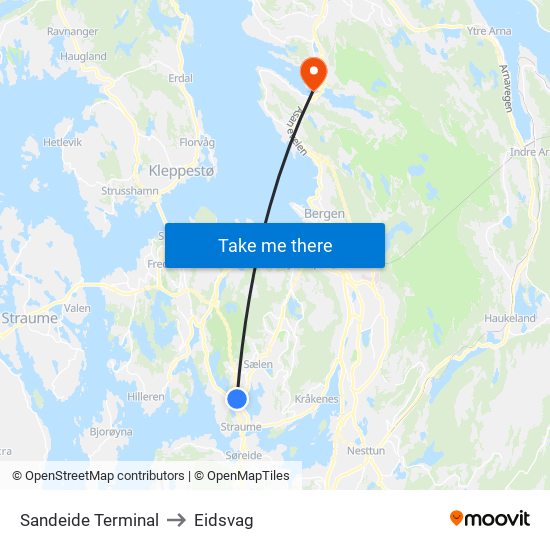 Sandeide Terminal to Eidsvag map