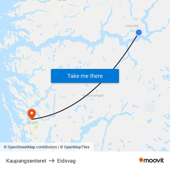 Kaupangsenteret to Eidsvag map