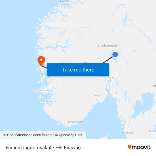 Furnes Ungdomsskole to Eidsvag map