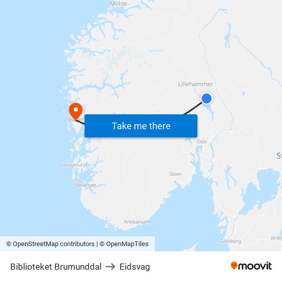 Biblioteket Brumunddal to Eidsvag map