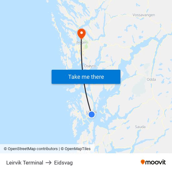 Leirvik Terminal to Eidsvag map