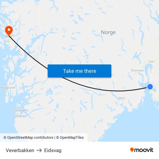 Veverbakken to Eidsvag map