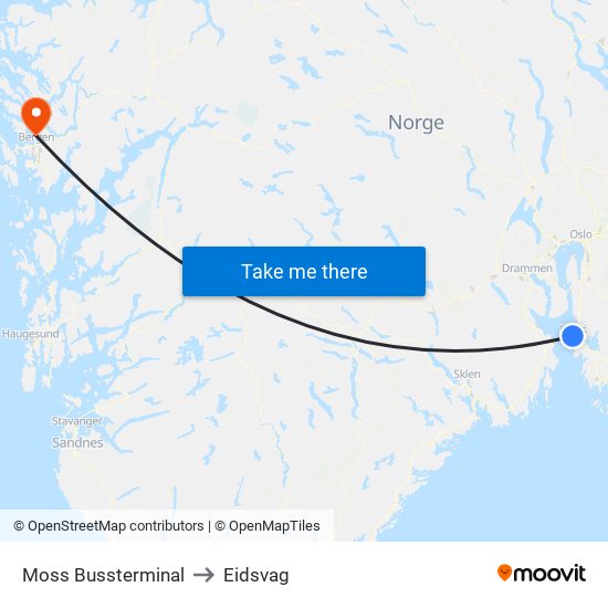 Moss Bussterminal to Eidsvag map