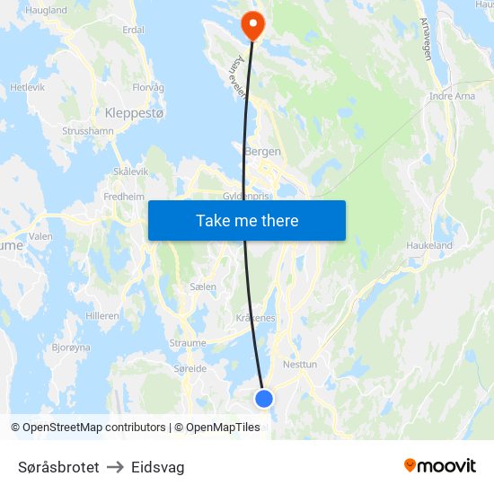 Søråsbrotet to Eidsvag map