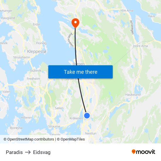 Paradis to Eidsvag map