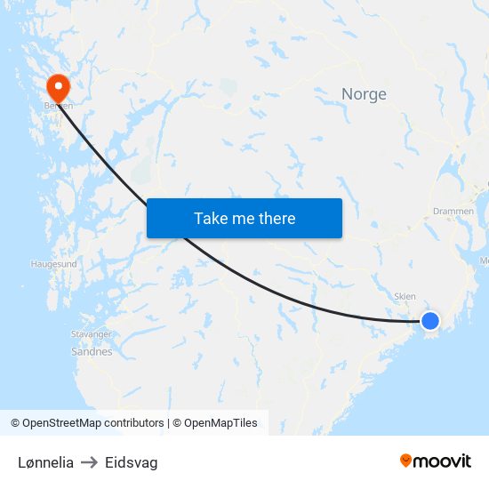 Lønnelia to Eidsvag map