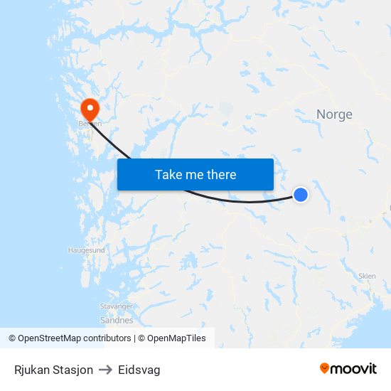 Rjukan Stasjon to Eidsvag map